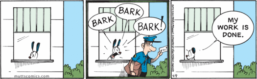 mutts cartoon my work is done after barking content
